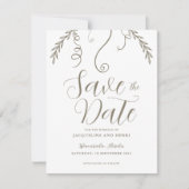 Elegante minimalistische tropische val verlaat bru save the date (Voorkant)