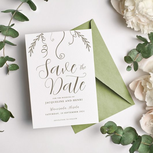 Elegante minimalistische tropische val verlaat bru save the date