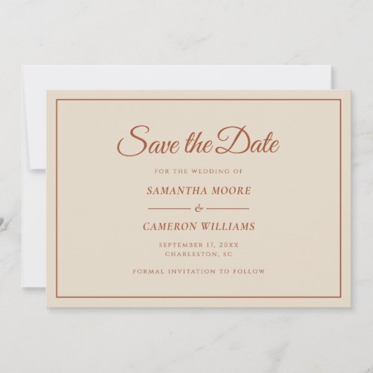 Elegante Minimalistische Trouw QR Code Terracotta Save The Date (Voorkant)
