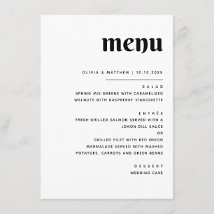 Elegante Minimalistische Trouw   Zwart & Witte Eet Menu