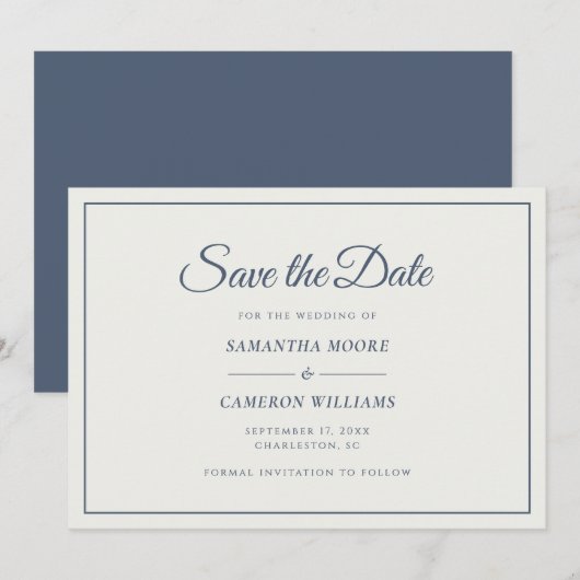 Elegante minimalistische trouwcrème en stoffige ma save the date (Voorkant / Achterkant)