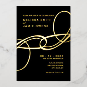 Elegante Minimalistische Trouwdag Zwart en Goud Folie Uitnodiging