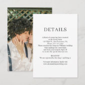 Elegante minimalistische trouwdetails Foto Informatiekaartje (Voorkant / Achterkant)