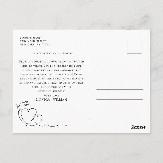 Elegante minimalistische trouwfoto bedankt briefkaart (Achterkant)