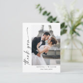 Elegante minimalistische trouwfoto bedankt briefkaart (Staand voorkant)