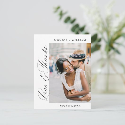 Elegante minimalistische trouwfoto bedankt briefkaart (Staand voorkant)