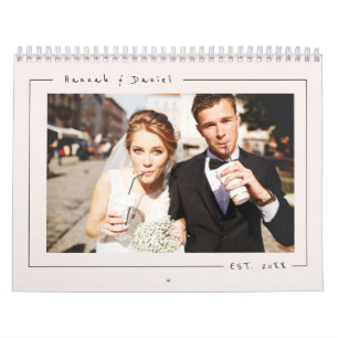 Elegante Minimalistische Trouwfoto Nieuwgetrouwden Kalender