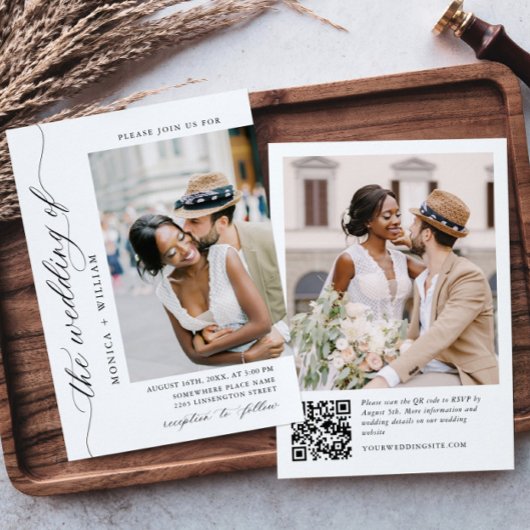 Elegante minimalistische trouwfoto QR-code 2 FOTO Kaart