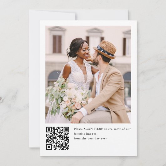 Elegante minimalistische trouwfoto QR-code Bedankkaart (Achterkant)