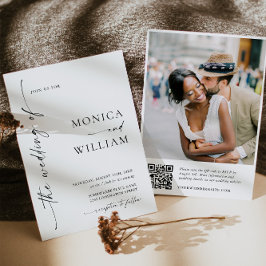 Elegante minimalistische trouwfoto QR-code Kaart