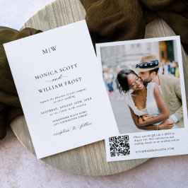 Elegante minimalistische trouwfoto QR-code Kaart