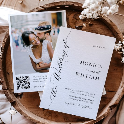 Elegante minimalistische trouwfoto QR-code Kaart