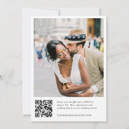 Elegante minimalistische trouwfoto QR-code Kaart (Achterkant)