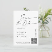Elegante minimalistische trouwfoto QR-code Save The Date (Staand voorkant)