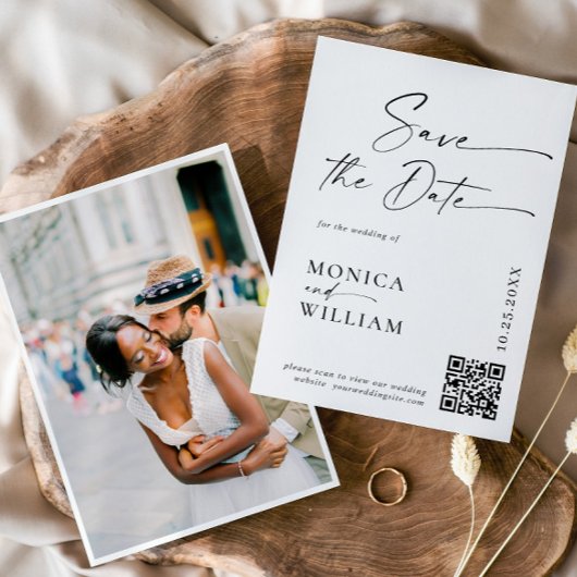 Elegante minimalistische trouwfoto QR-code Save The Date