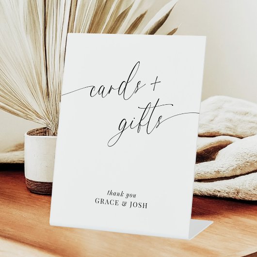 Elegante minimalistische trouwkaarten en geschenke reclamebord met voetstuk