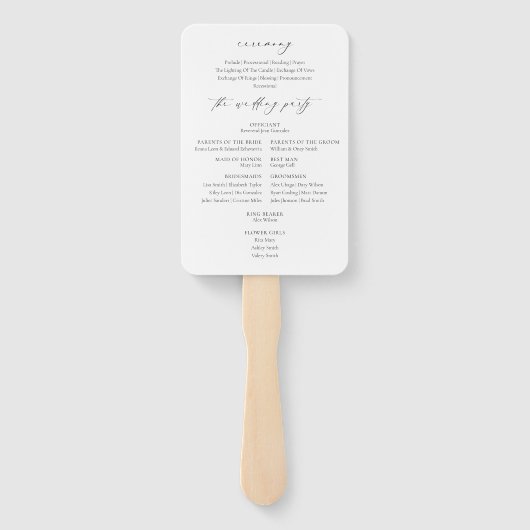 Elegante minimalistische trouwprogramma hand fan handwaaier (Achterkant)