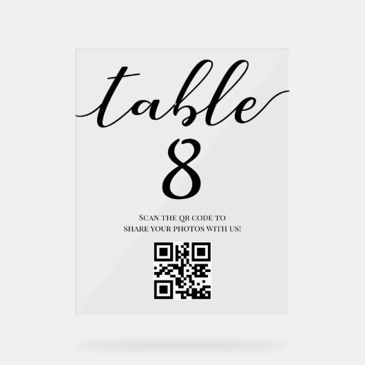 Elegante minimalistische trouwtafel nummer QR-code Acryl Bord (Voorkant)