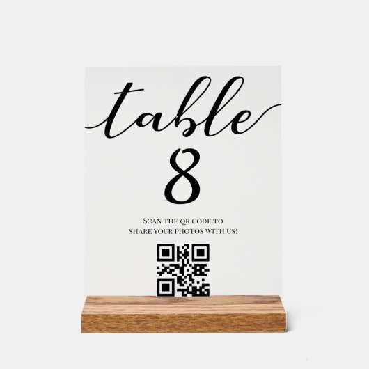Elegante minimalistische trouwtafel nummer QR-code Acryl Bord (Voorkant)