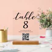 Elegante minimalistische trouwtafel nummer QR-code Acryl Bord (Huwelijk)