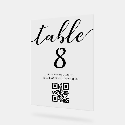 Elegante minimalistische trouwtafel nummer QR-code Acryl Bord (Hoek)