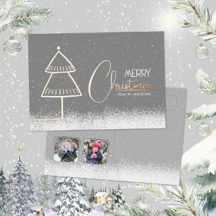 Elegante Minimalistische Twee Foto Roze Goud Kerst Folie Feestdagenkaart