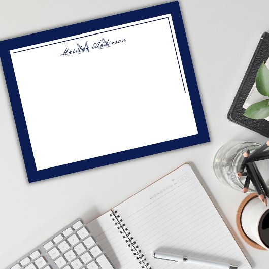 Elegante minimalistische twee grens naam monogram notitiekaartje