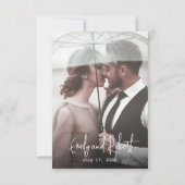 Elegante minimalistische typografie foto bruiloft bedankkaart (Achterkant)