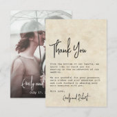 Elegante minimalistische typografie foto bruiloft bedankkaart (Voorkant / Achterkant)