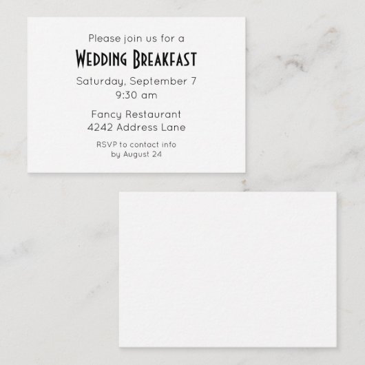 Elegante minimalistische uitnodiging voor zwarte b informatiekaartje (Voorkant / Achterkant)