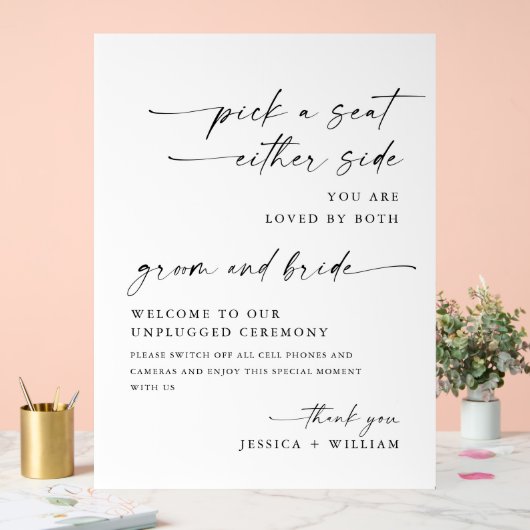 Elegante minimalistische unplugged bruiloft ceremo acryl bord (Huwelijk)