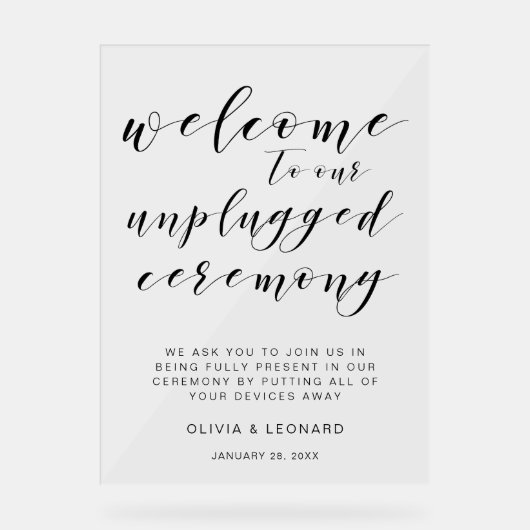 Elegante minimalistische unplugged ceremonie Acryl Acryl Bord (Voorkant)