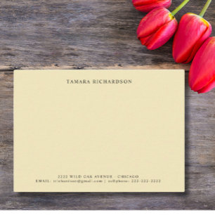 Elegante minimalistische vanille gepersonaliseerd notitiekaartje