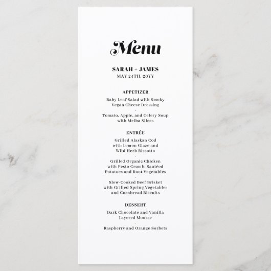 Elegante minimalistische vet kalligrafie wit bruil menu (Voorkant)
