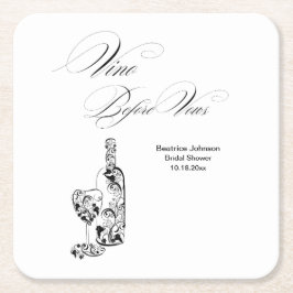 Elegante Minimalistische 'Vino Before Vows' Bruids Kartonnen Onderzetters