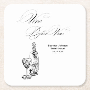 Elegante Minimalistische 'Vino Before Vows' Bruids Kartonnen Onderzetters