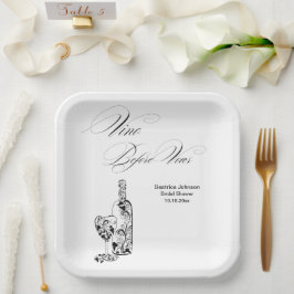 Elegante Minimalistische 'Vino Before Vows' Bruids Papieren Bordje