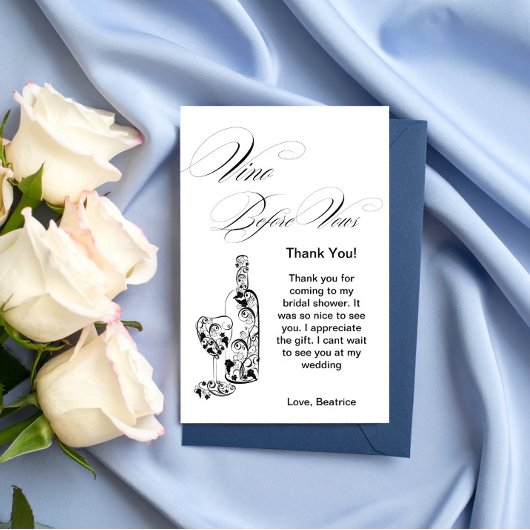Elegante Minimalistische Vino Before Vows Bruidsfe Bedankkaart