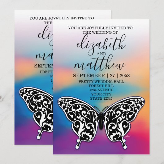 Elegante minimalistische vlinder en zonsondergang  kaart (Voorkant / Achterkant)