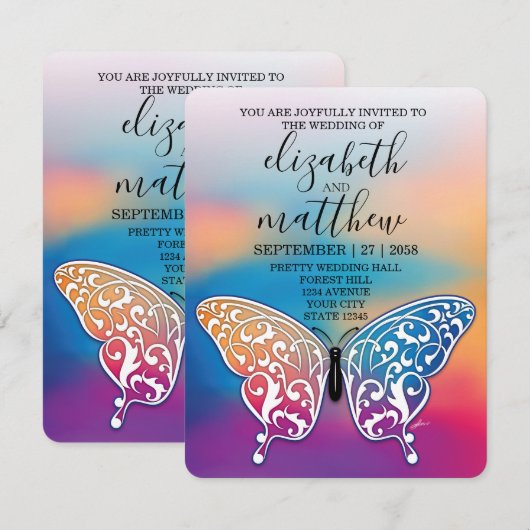 Elegante minimalistische vlinder en zonsondergang  kaart (Voorkant / Achterkant)