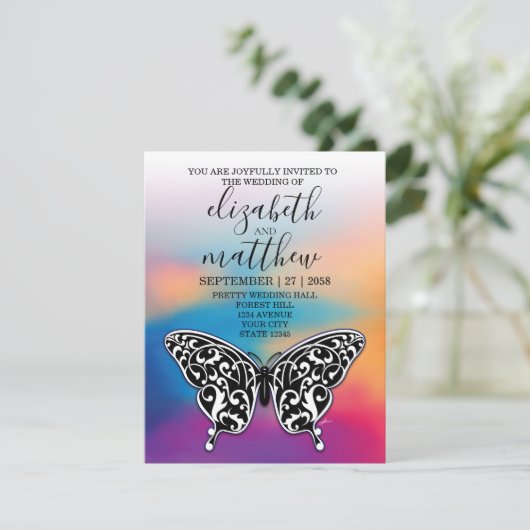 Elegante Minimalistische Vlinder en Zonsondergang  Kaart (Staand voorkant)