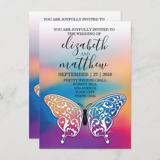 Elegante Minimalistische Vlinder- en Zonsondergang Kaart (Voorkant / Achterkant)