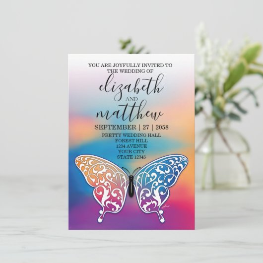 Elegante Minimalistische Vlinder- en Zonsondergang Kaart (Staand voorkant)