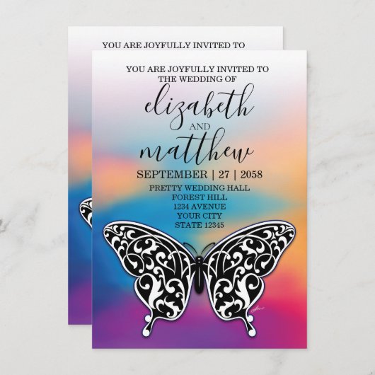 Elegante minimalistische vlinder- en zonsondergang kaart (Voorkant / Achterkant)