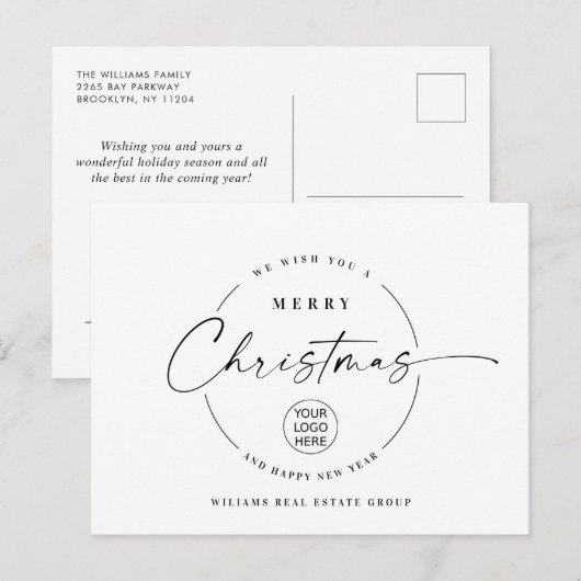 Elegante minimalistische vrolijke kerst corporate briefkaart (Voorkant / Achterkant)