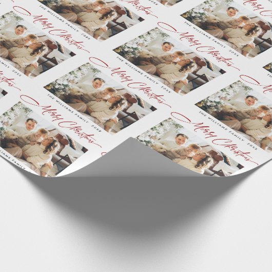 Elegante minimalistische vrolijke kerst foto vakan cadeaupapier (Hoek)