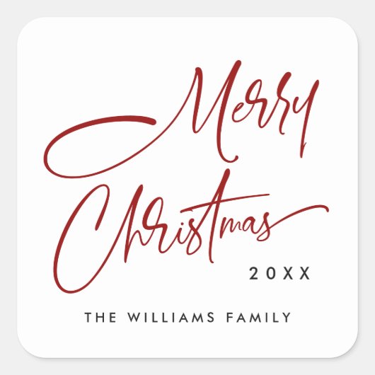 Elegante minimalistische vrolijke kerst vierkante sticker (Voorkant)