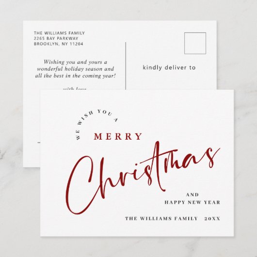 Elegante minimalistische vrolijke kerstgroet briefkaart (Voorkant / Achterkant)