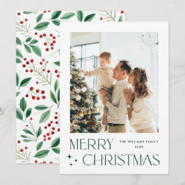 Elegante minimalistische vrolijke kerstgroet foto feestdagenkaart