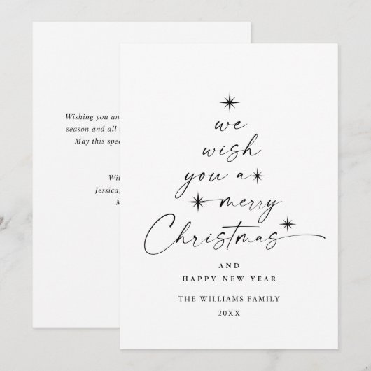 Elegante minimalistische vrolijke kersthand geteke feestdagenkaart (Voorkant / Achterkant)